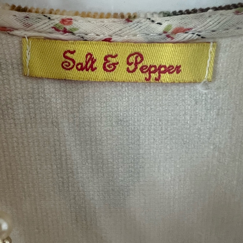 EUC Salt & Pepper S Corduroy topper autumn roses tulip sleeve shrug cap sleeve - Picture 5 of 14